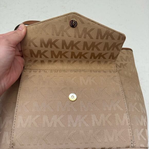 Michael Kors Tan Canvas Monogram Signature Shoulder Bag Tote Purse - Picture 5 of 10
